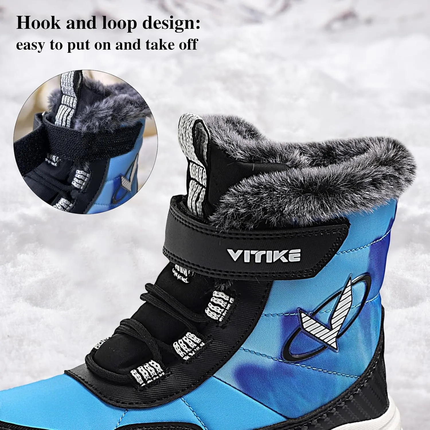 VITUOFLY Boys Hiking Boots Kids Hiking Shoes Girls Outdoor Warm Winter Snow Boots Adventure Trekking Shoes Anti-skid Sneakers Steel Buckle Durable Comfortable