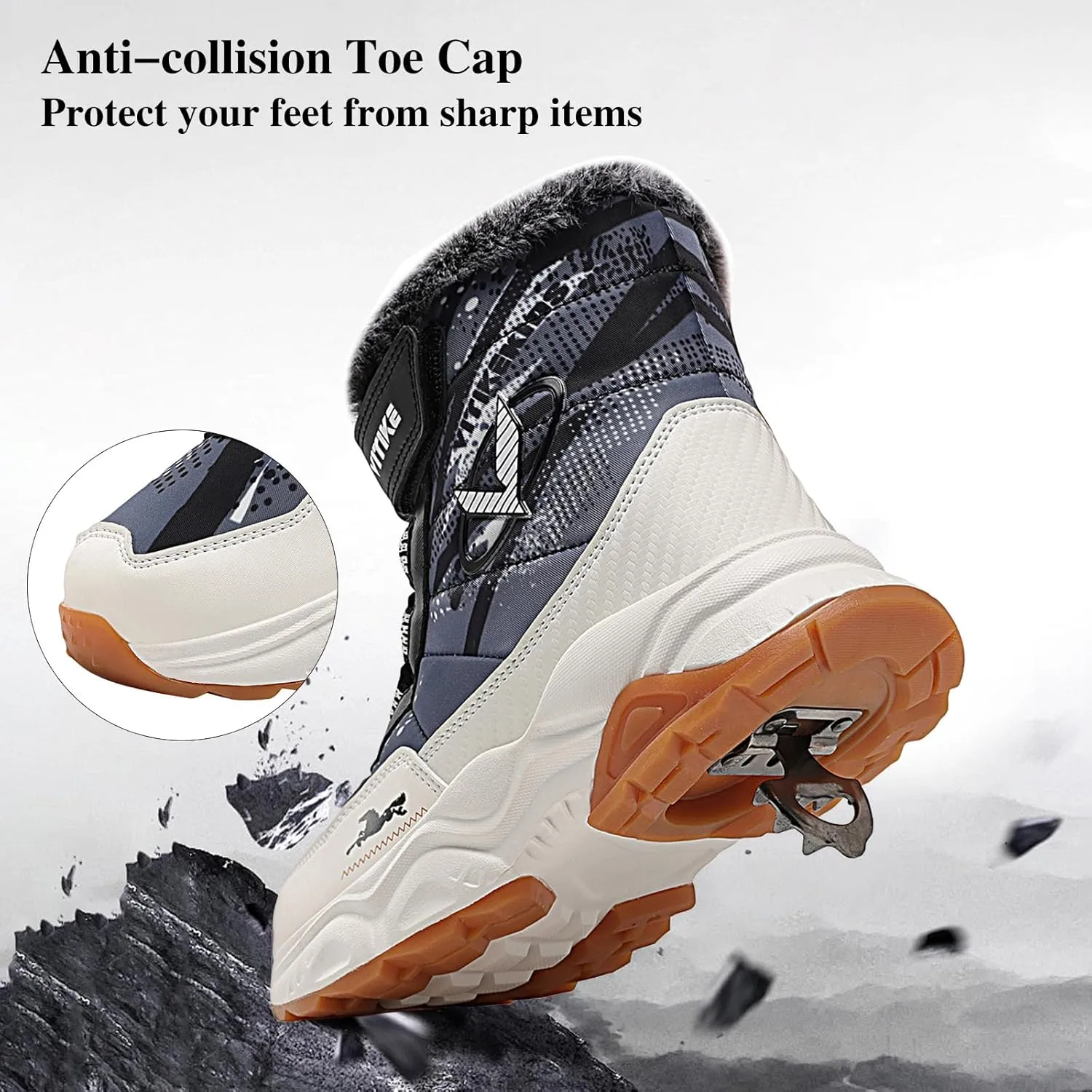 VITUOFLY Boys Hiking Boots Kids Hiking Shoes Girls Outdoor Warm Winter Snow Boots Adventure Trekking Shoes Anti-skid Sneakers Steel Buckle Durable Comfortable