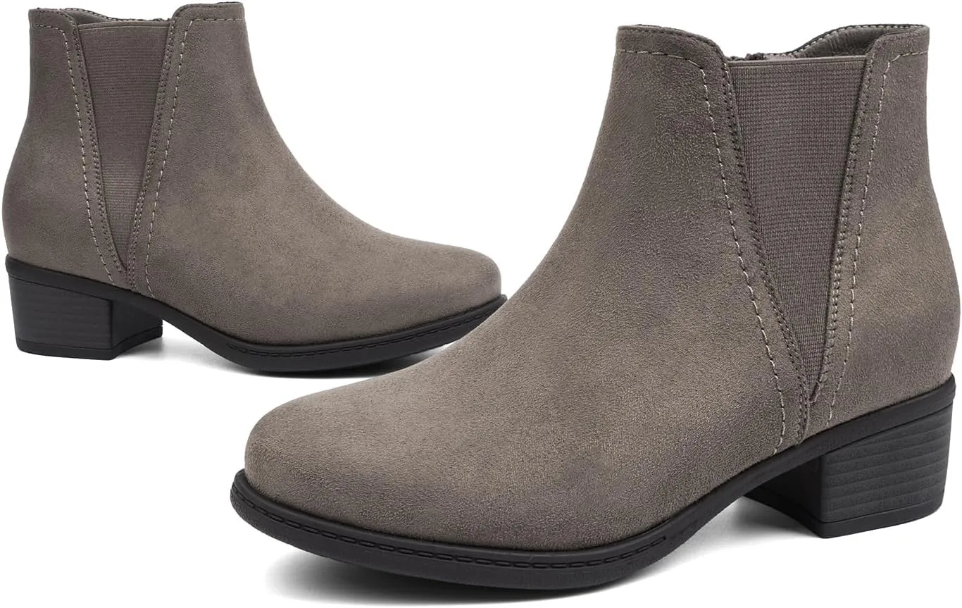 VJH confort Women's Ankle Boots Elastic Chunky Low Heel Chelsea Booties with Zipper