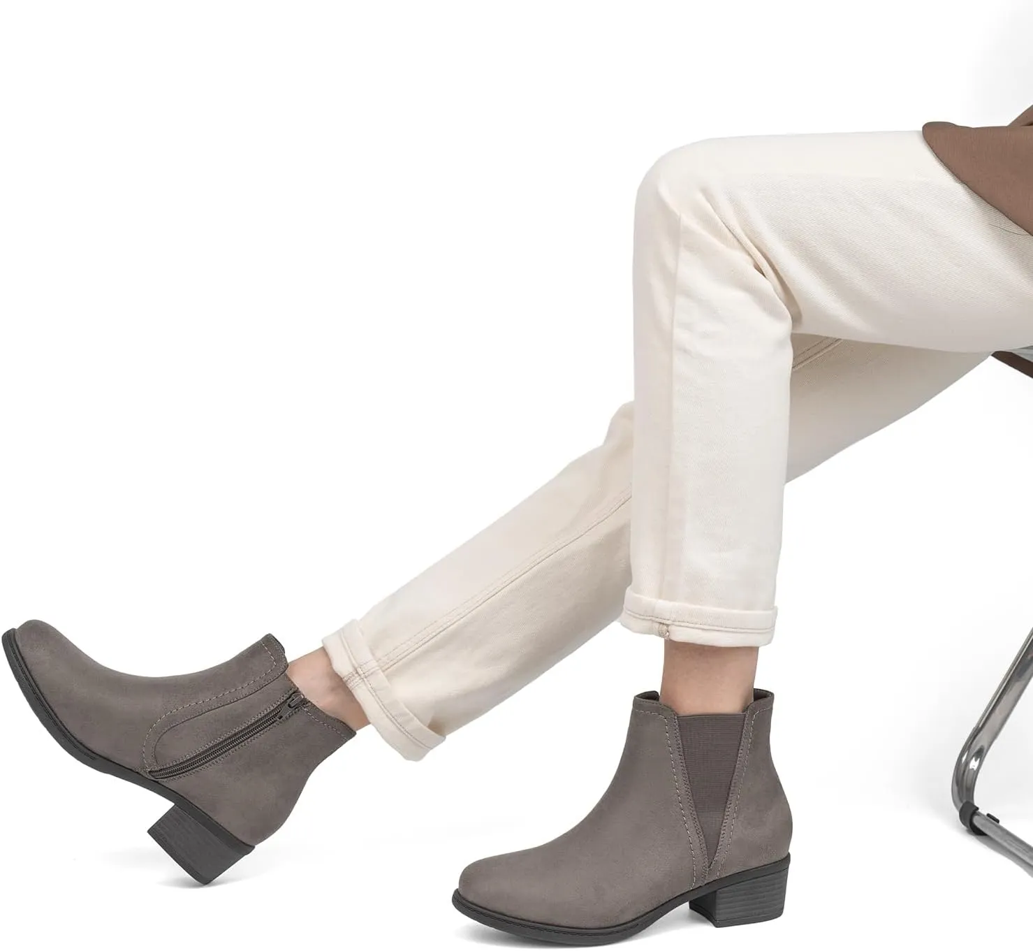 VJH confort Women's Ankle Boots Elastic Chunky Low Heel Chelsea Booties with Zipper