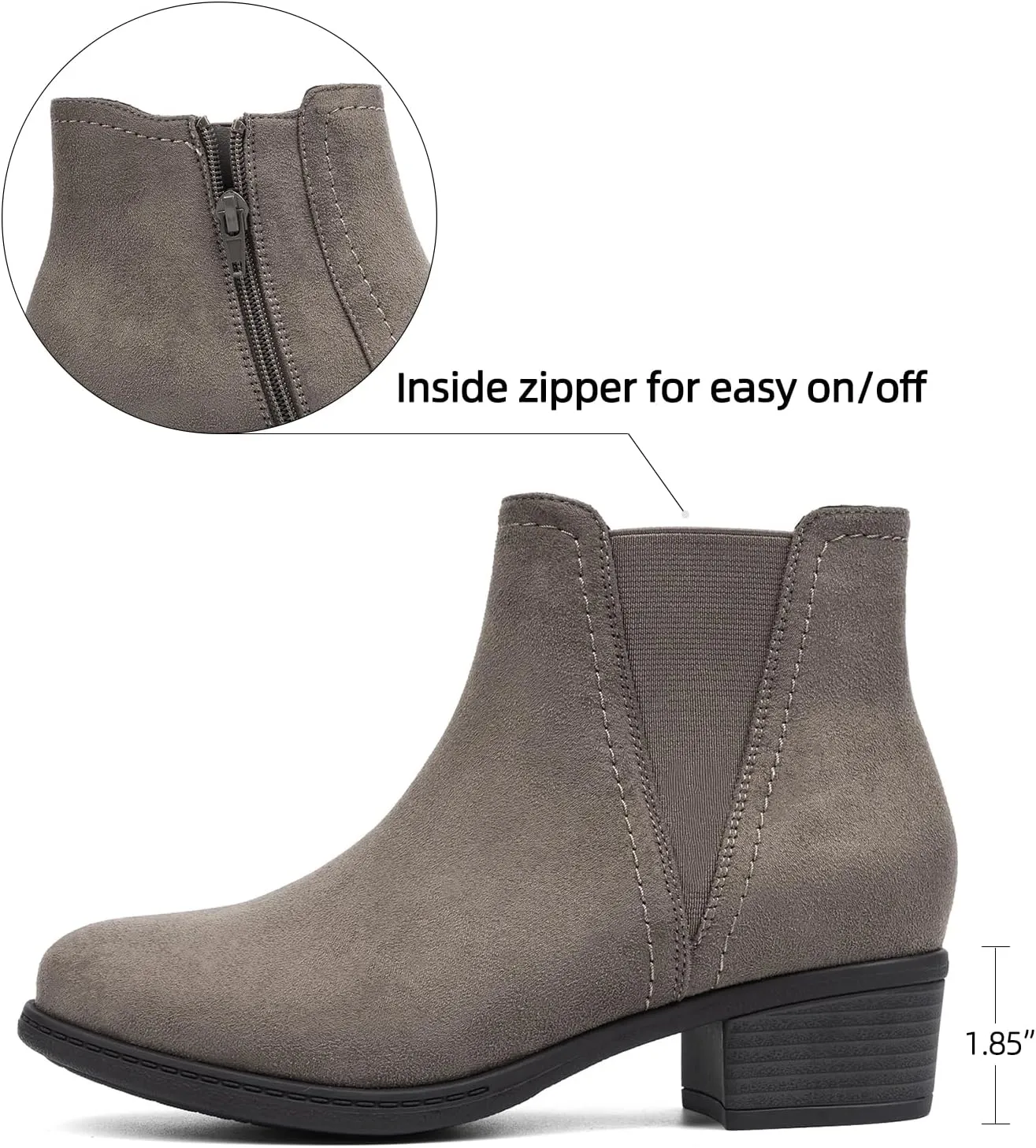 VJH confort Women's Ankle Boots Elastic Chunky Low Heel Chelsea Booties with Zipper