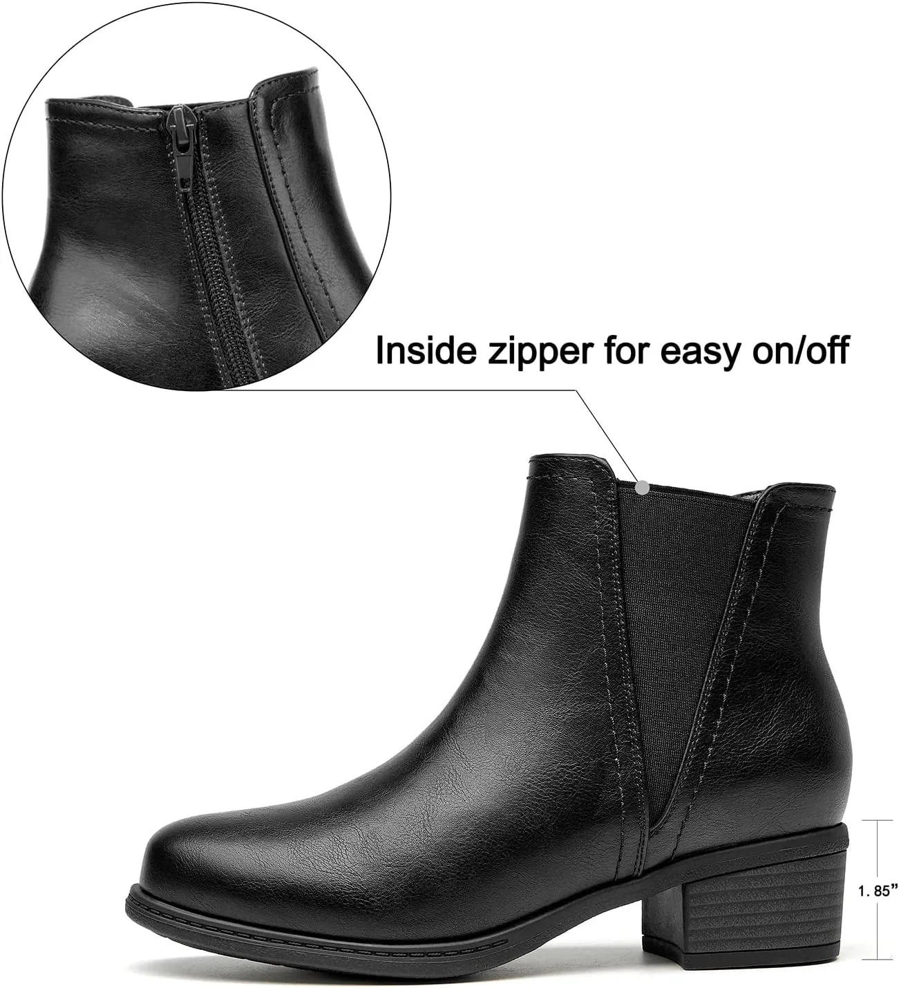 VJH confort Women's Ankle Boots Elastic Chunky Low Heel Chelsea Booties with Zipper
