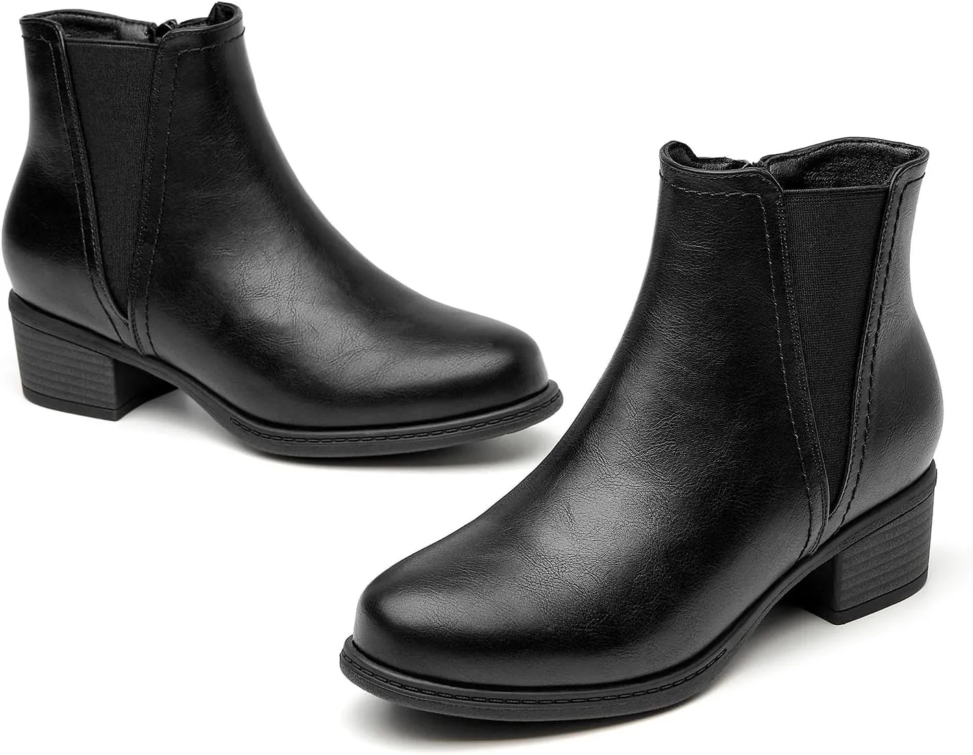 VJH confort Women's Ankle Boots Elastic Chunky Low Heel Chelsea Booties with Zipper
