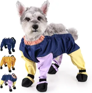 Waterproof Dog Boots Rain Boots with Suspender, Paw Protector Shoes for Small Medium Puppy, Anti-Slip Boots Belly Protector, Rain Snow Pants Dog Suspender Boots Legging (Medium, Multicolor)