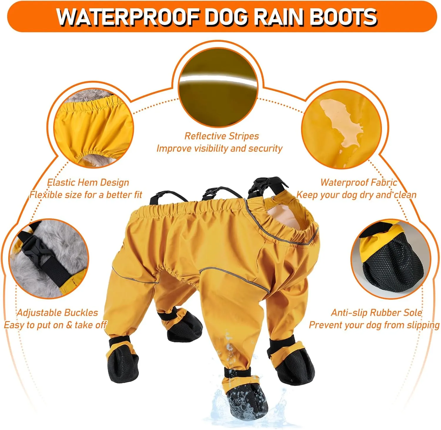 Waterproof Dog Boots Rain Boots with Suspender, Paw Protector Shoes for Small Medium Puppy, Anti-Slip Boots Belly Protector, Rain Snow Pants Dog Suspender Boots Legging (Medium, Multicolor)