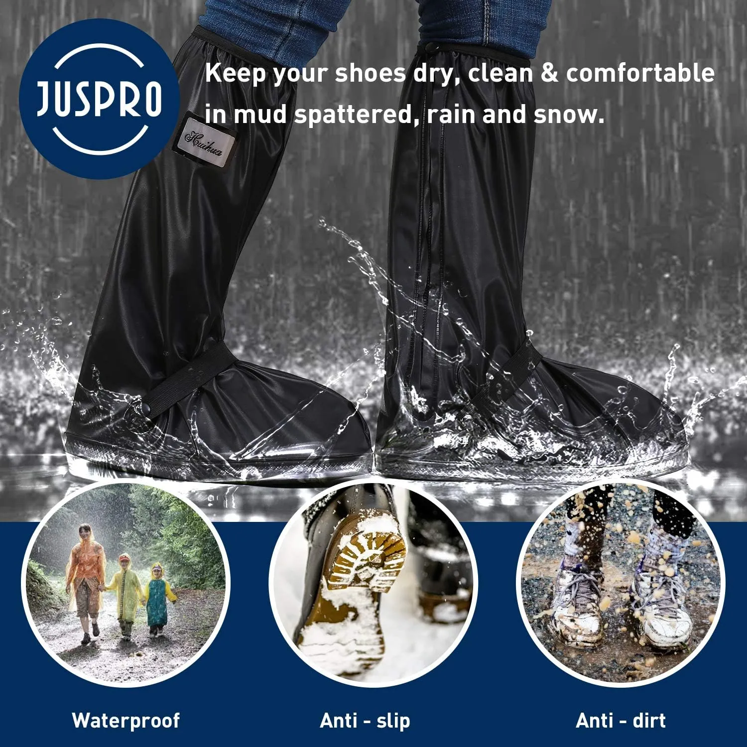 Waterproof Rain Boot Shoe Cover with Reflector for Outdoor Sports Hiking Climbing Camping Scooter Travel