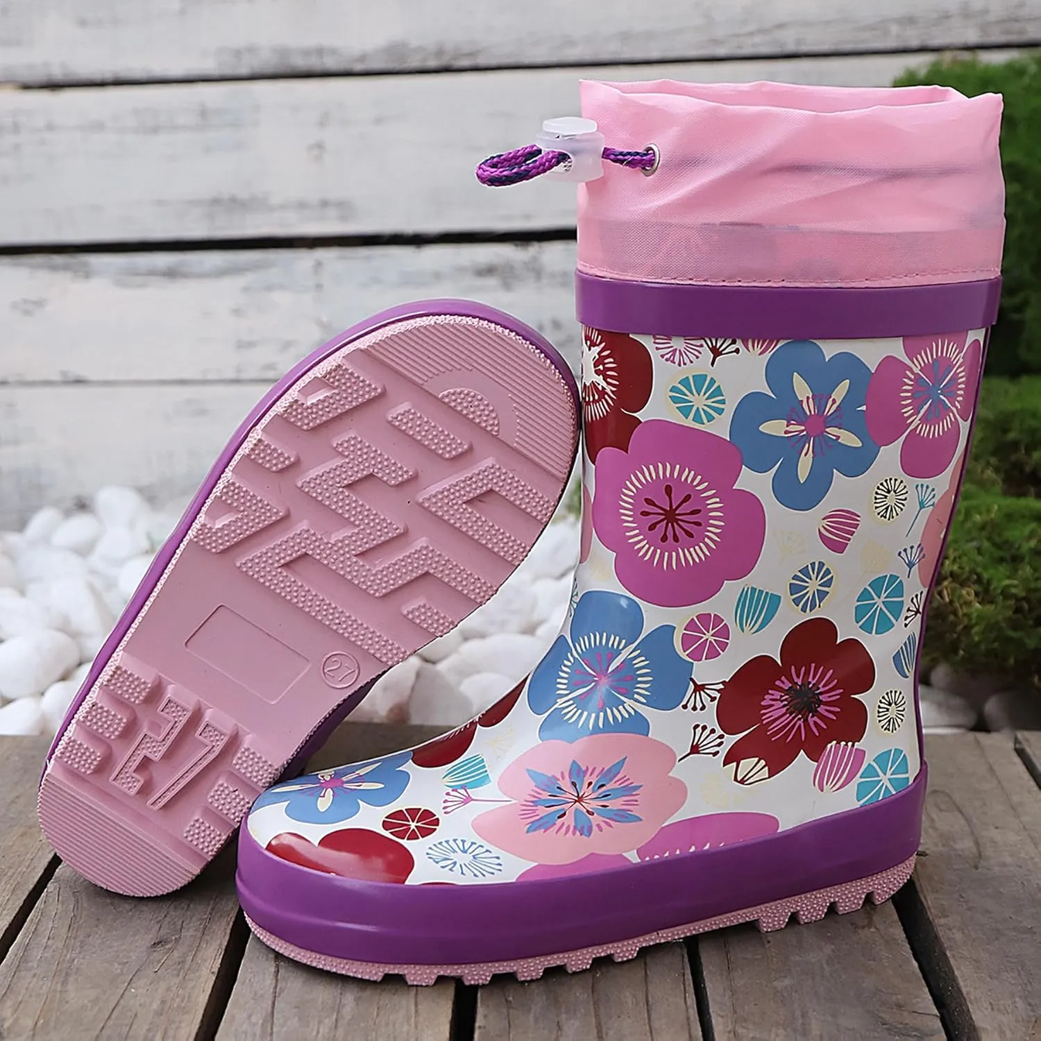 Waterproof Rain Boots for Toddler and Kids - Boys Girls Rubber Rain Boots with Easy on Handles for Outdoor Playing