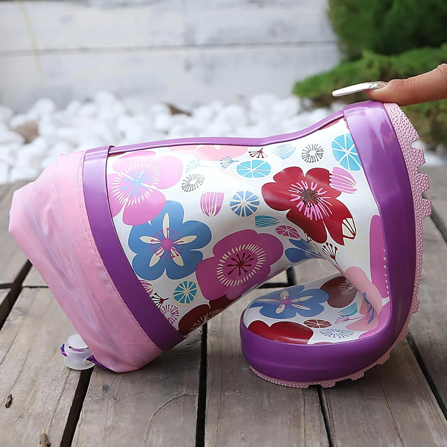 Waterproof Rain Boots for Toddler and Kids - Boys Girls Rubber Rain Boots with Easy on Handles for Outdoor Playing