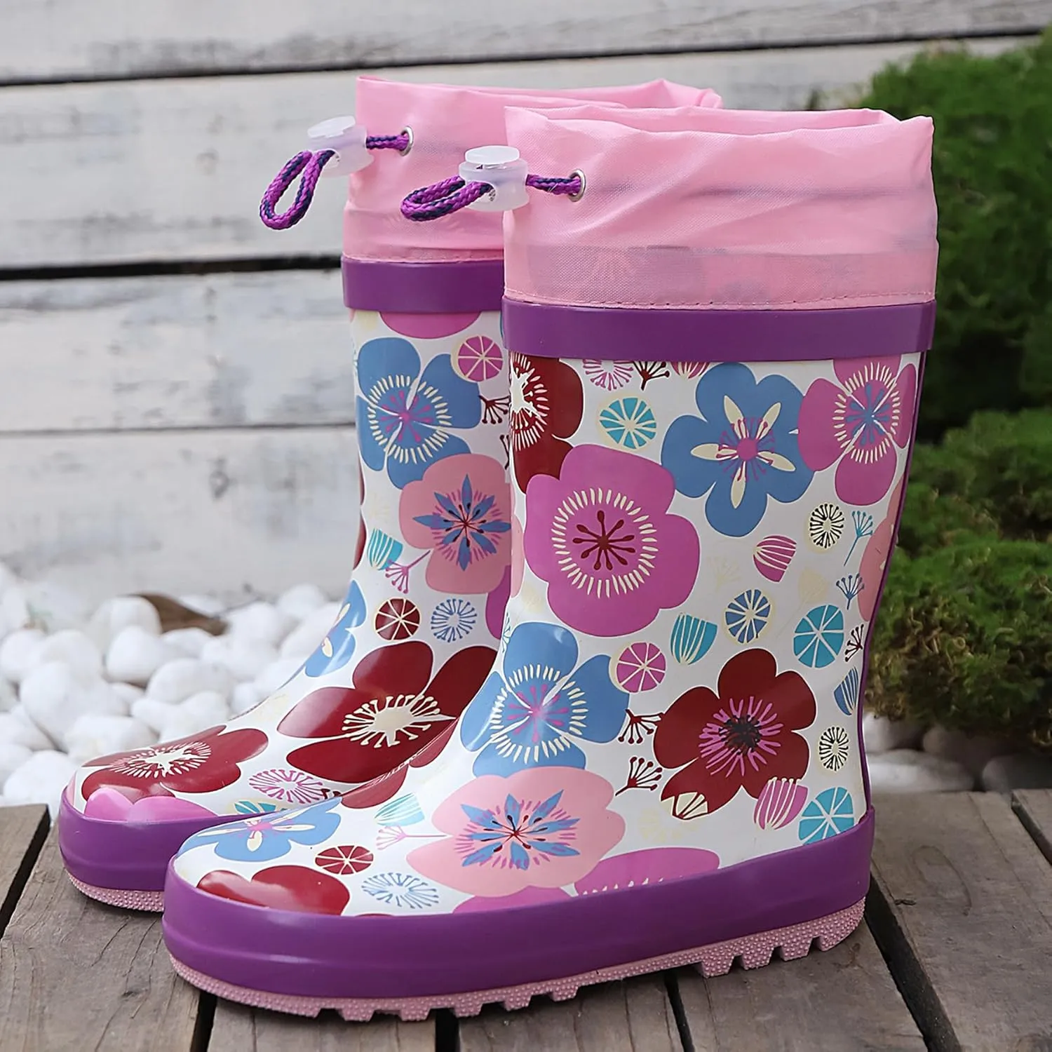 Waterproof Rain Boots for Toddler and Kids - Boys Girls Rubber Rain Boots with Easy on Handles for Outdoor Playing