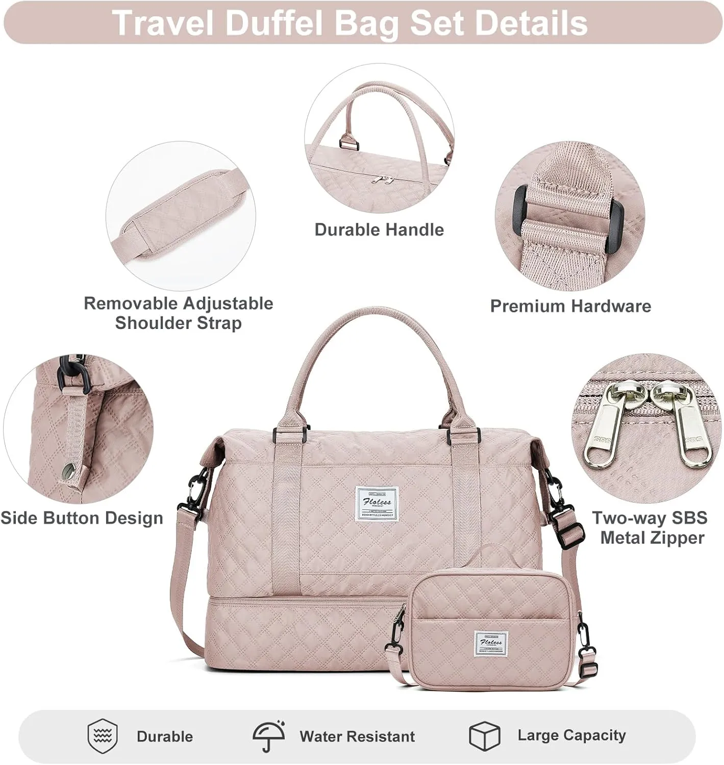 Weekender Bags for Women, Carry-On Personal Item Bag, Overnight Travel Duffel Bag with Shoes Compartment &Trolley Sleeve
