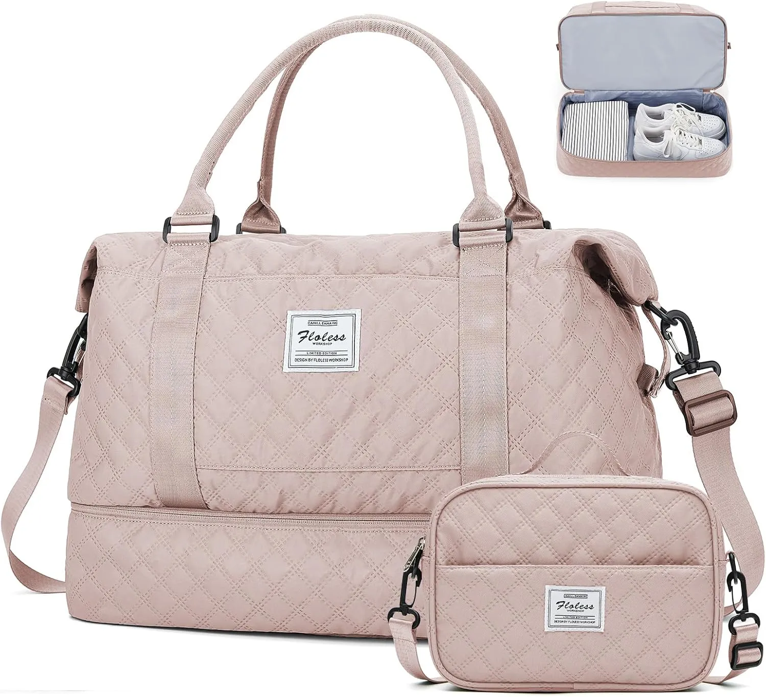 Weekender Bags for Women, Carry-On Personal Item Bag, Overnight Travel Duffel Bag with Shoes Compartment &Trolley Sleeve