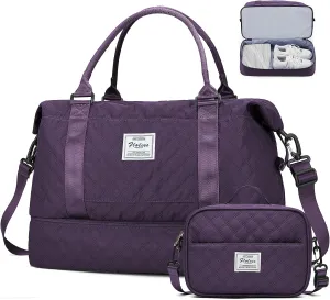 Weekender Bags for Women, Carry-On Personal Item Bag, Overnight Travel Duffel Bag with Shoes Compartment &Trolley Sleeve