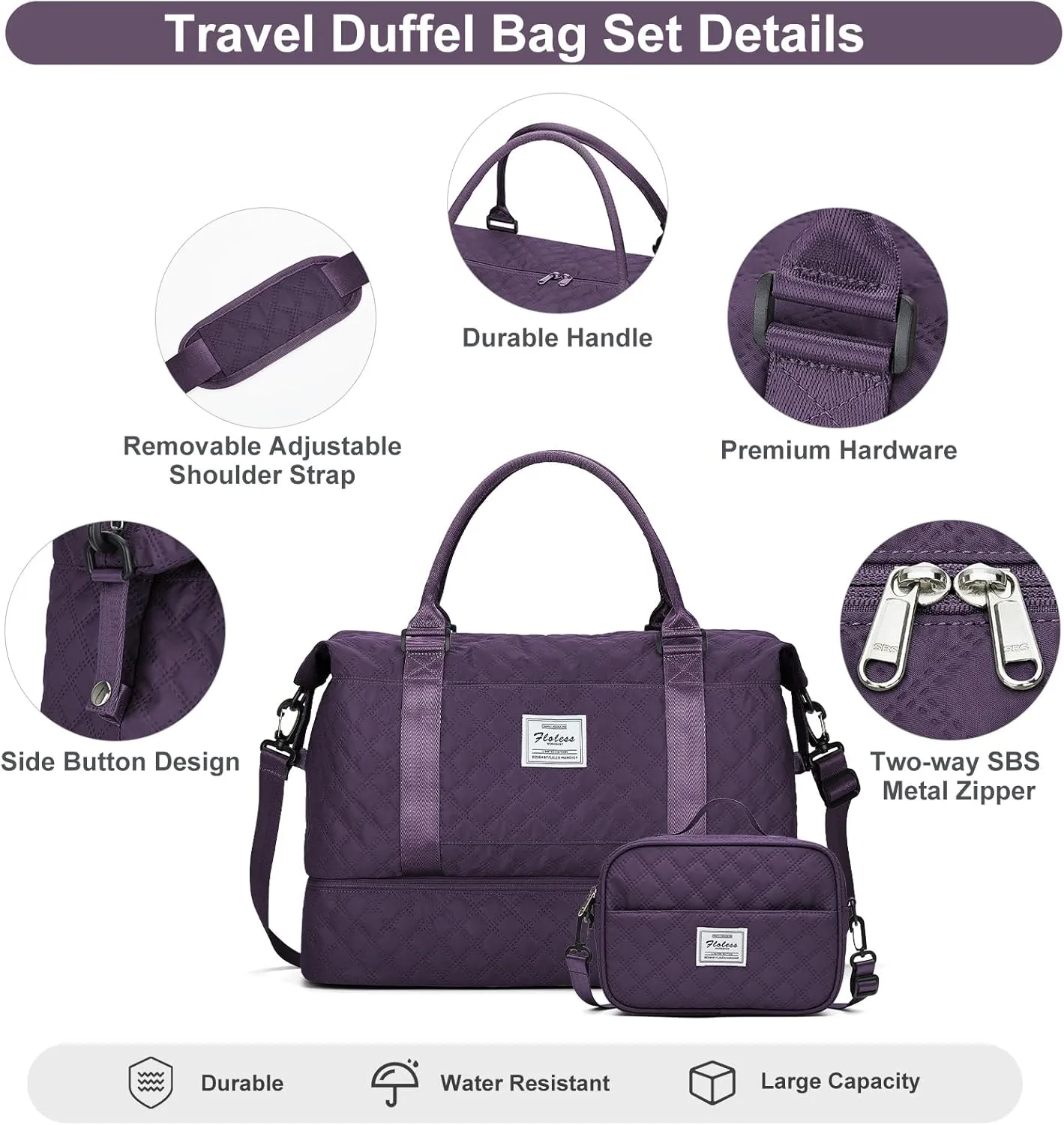 Weekender Bags for Women, Carry-On Personal Item Bag, Overnight Travel Duffel Bag with Shoes Compartment &Trolley Sleeve