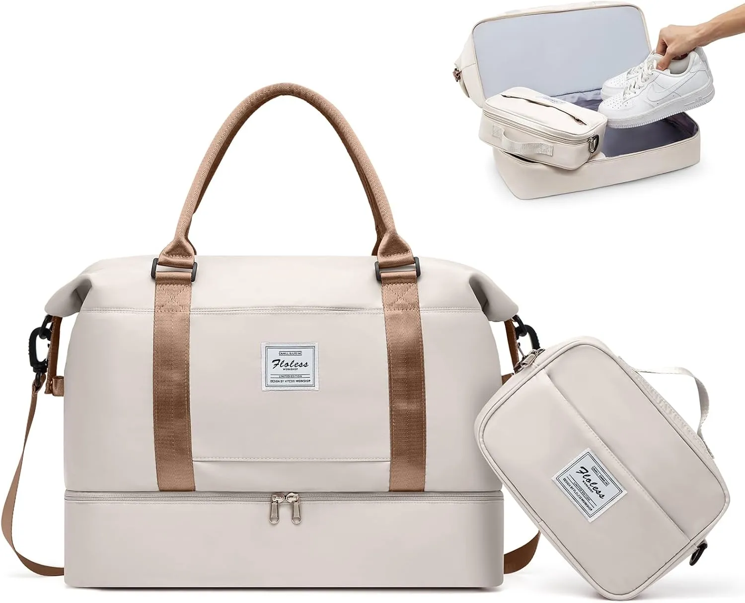 Weekender Bags for Women,Carry On Duffel Overnight Bag with Separate Toiletry Bag and Trolley Sleeve,Sports Gym Bag with Wet Pocket