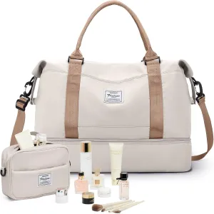Weekender Bags for Women,Carry On Duffel Overnight Bag with Separate Toiletry Bag and Trolley Sleeve,Sports Gym Bag with Wet Pocket