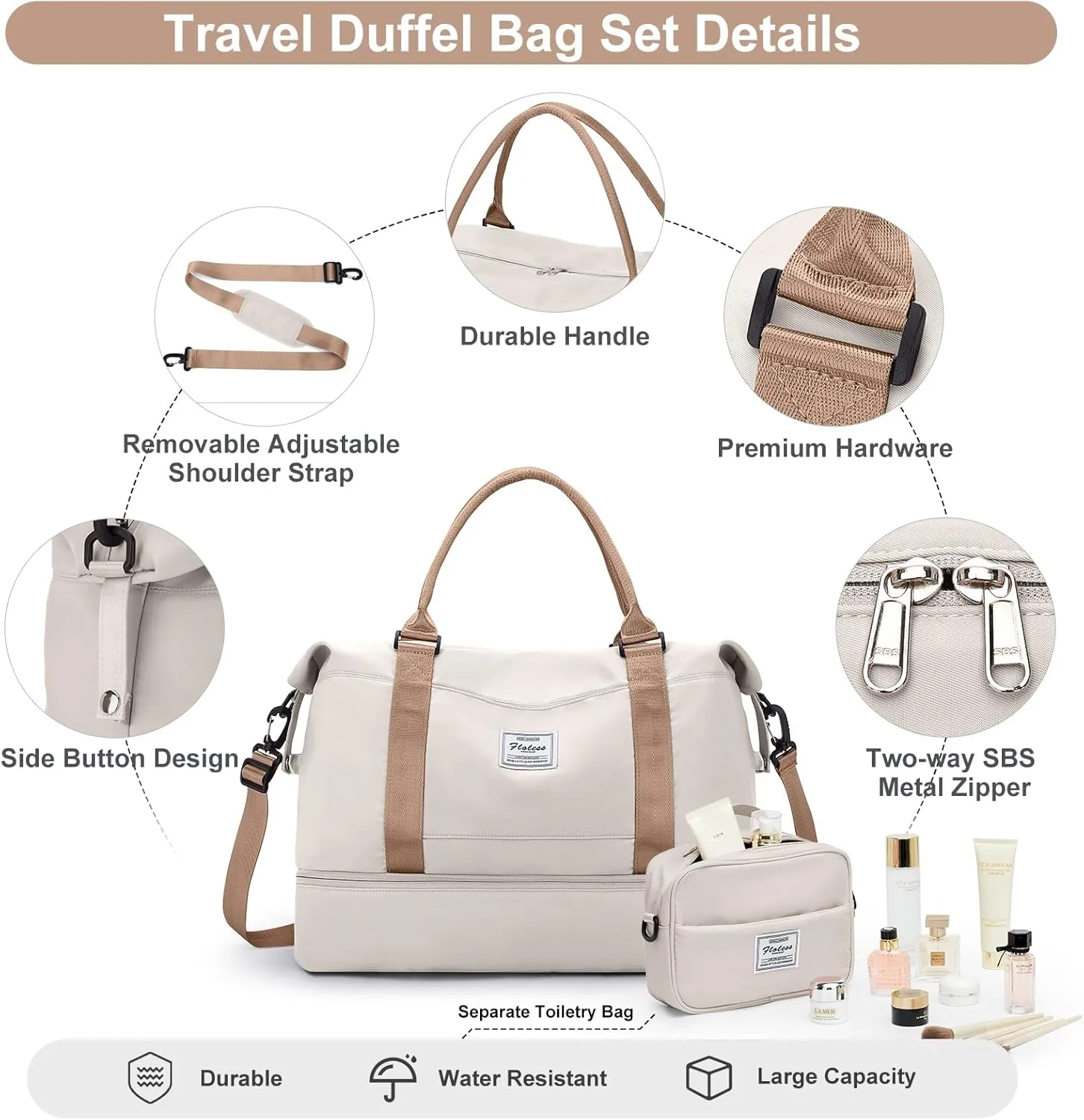 Weekender Bags for Women,Carry On Duffel Overnight Bag with Separate Toiletry Bag and Trolley Sleeve,Sports Gym Bag with Wet Pocket