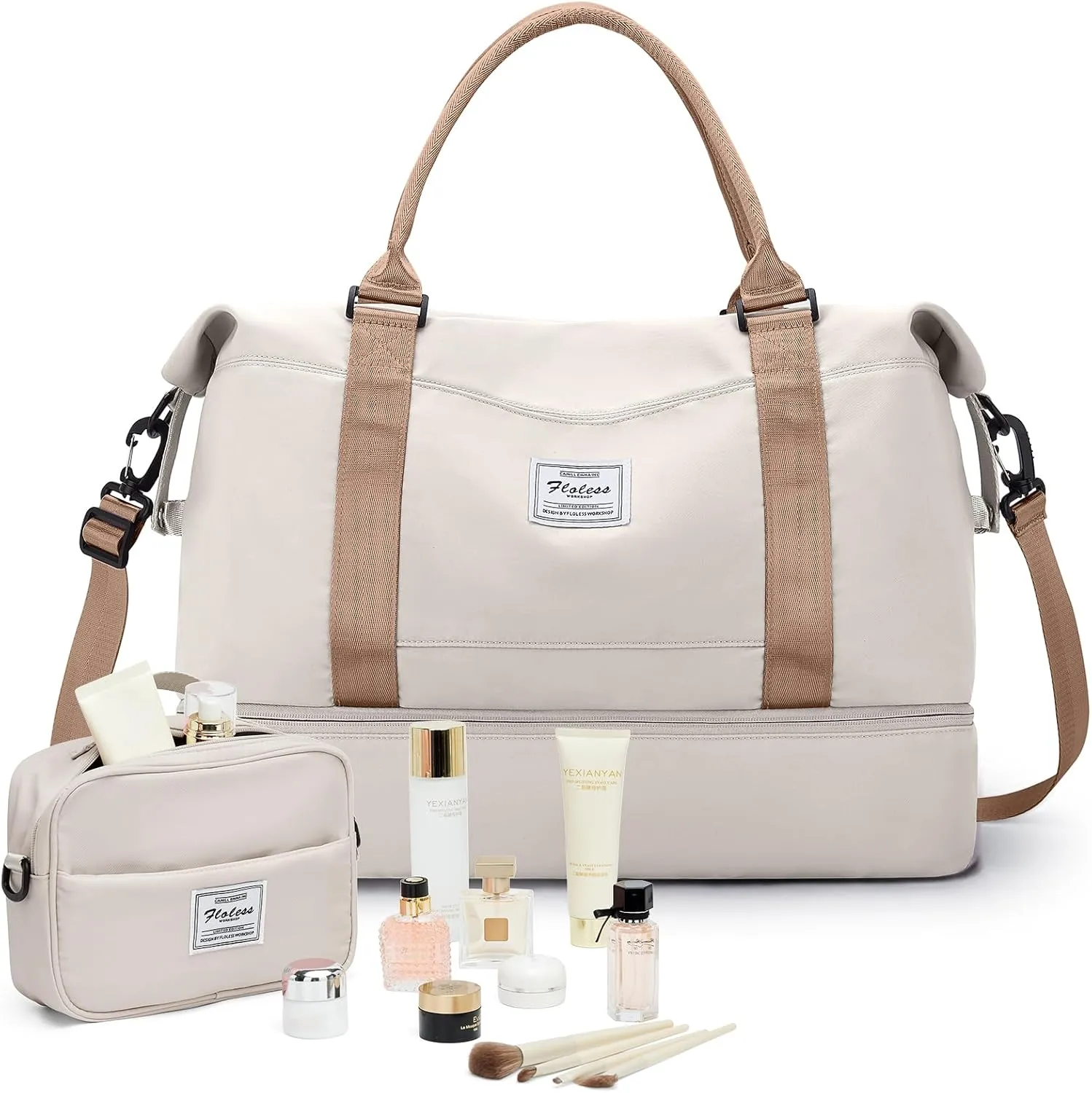 Weekender Bags for Women,Carry On Duffel Overnight Bag with Separate Toiletry Bag and Trolley Sleeve,Sports Gym Bag with Wet Pocket