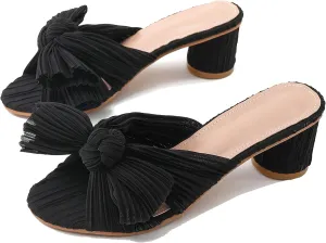 WENJIAZHIZHI Womens Bow-Knot Heeled Sandals Dress Pumps Shoes for Women Chunky Block Heels Dressy Summer Sexy Wedding Party