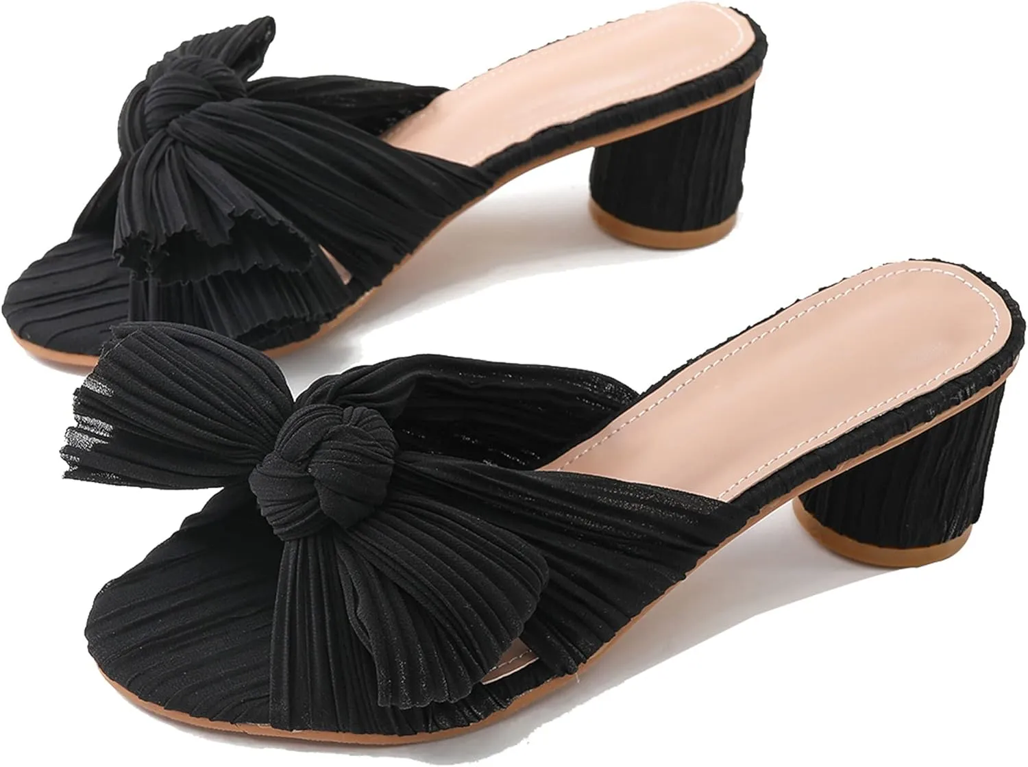 WENJIAZHIZHI Womens Bow-Knot Heeled Sandals Dress Pumps Shoes for Women Chunky Block Heels Dressy Summer Sexy Wedding Party