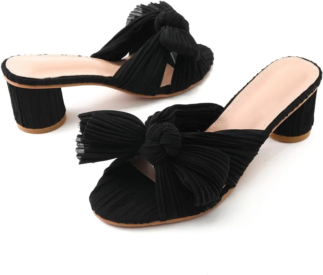 WENJIAZHIZHI Womens Bow-Knot Heeled Sandals Dress Pumps Shoes for Women Chunky Block Heels Dressy Summer Sexy Wedding Party