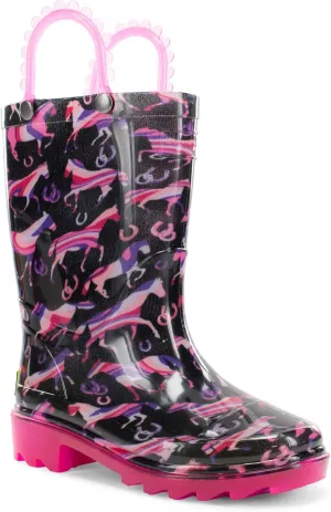 Western Chief Kids Waterproof Light Up Rain Boots With Handles for Easy On and Off for Boys and Girls, Pastel Pastures, 12
