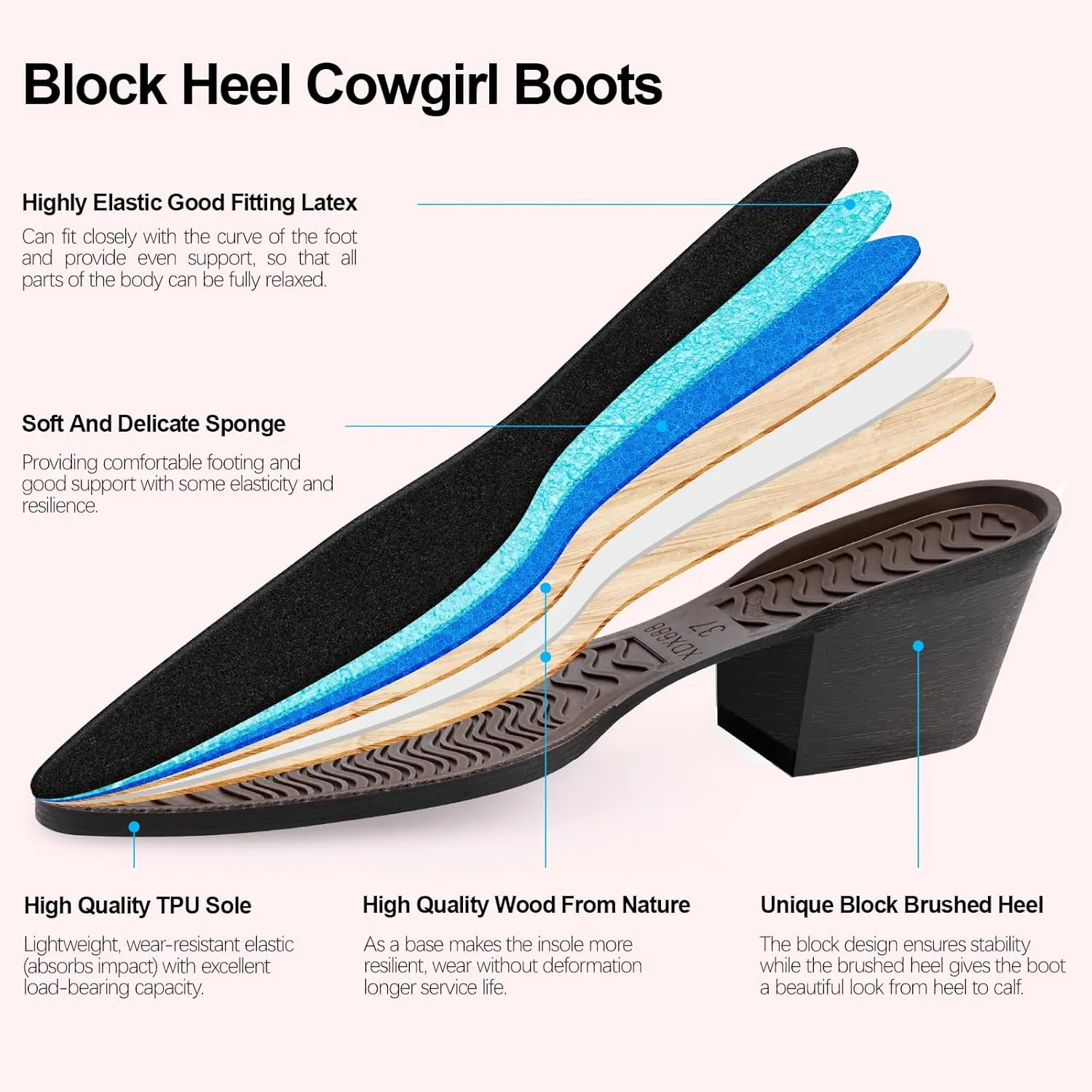 Wide Calf Cowgirl Boots For Women Knee High Cowboy Boots Pointed Toe Chunky Heel Boot Ladies Western Boots With Classic Embroidery and Side Zipper Classic Retro Country Boots For Lady Size 6-11