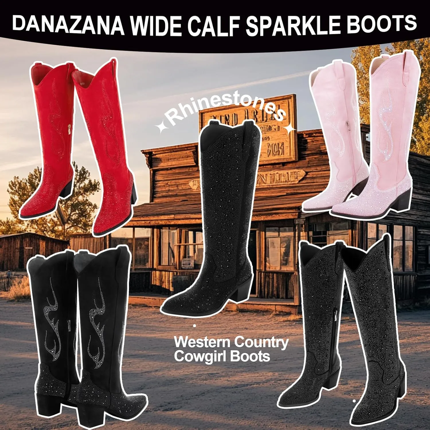 Wide Calf Cowgirl Boots For Women Knee High Cowboy Boots Pointed Toe Chunky Heel Boot Ladies Western Boots With Classic Embroidery and Side Zipper Classic Retro Country Boots For Lady Size 6-11