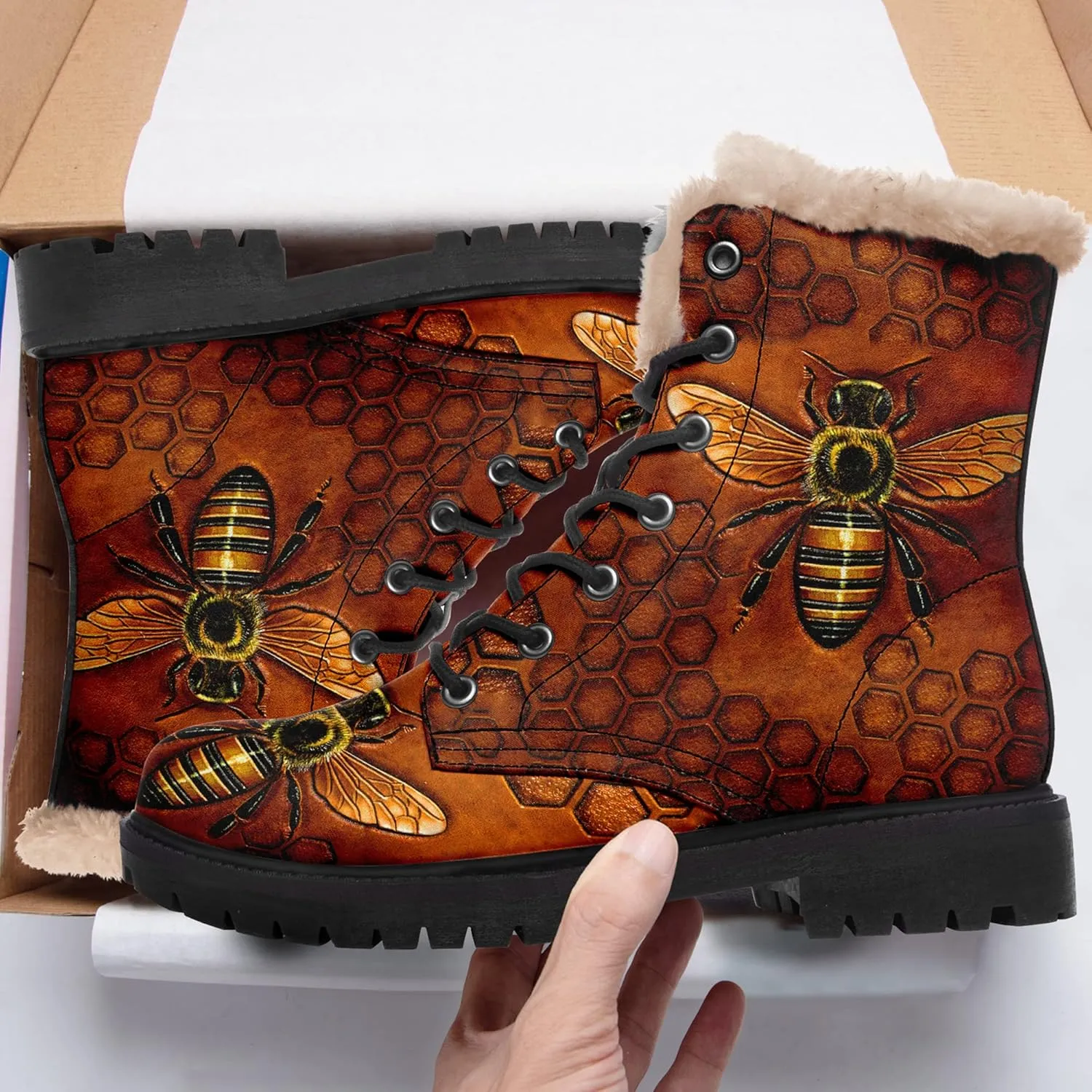 Winter Boots for Women, Custom Christmas Boots Santa Claus Print Ladies Fur Lined Lace up Ankle Boots Comfortable Warm Winter Snow Shoes Outdoor Christmas Gift