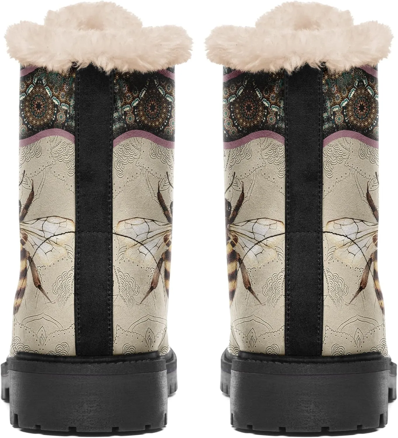 Winter Boots for Women, Custom Christmas Boots Santa Claus Print Ladies Fur Lined Lace up Ankle Boots Comfortable Warm Winter Snow Shoes Outdoor Christmas Gift