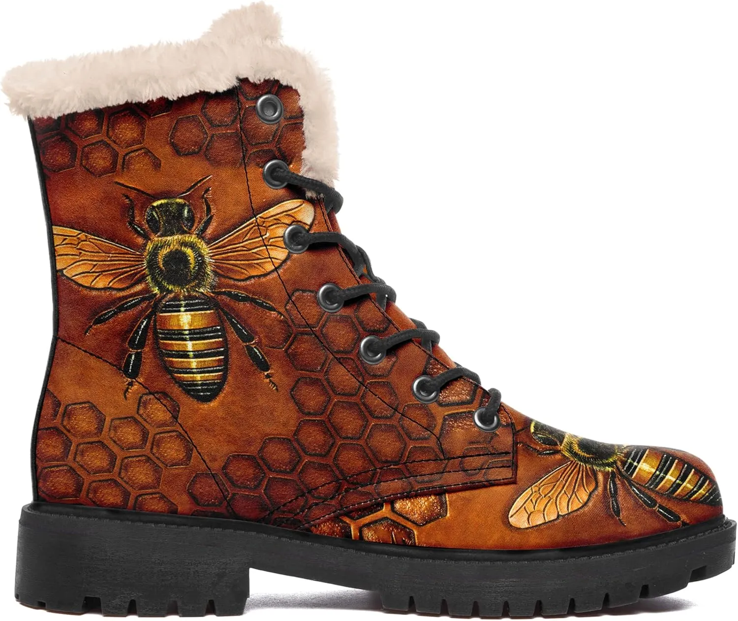 Winter Boots for Women, Custom Christmas Boots Santa Claus Print Ladies Fur Lined Lace up Ankle Boots Comfortable Warm Winter Snow Shoes Outdoor Christmas Gift