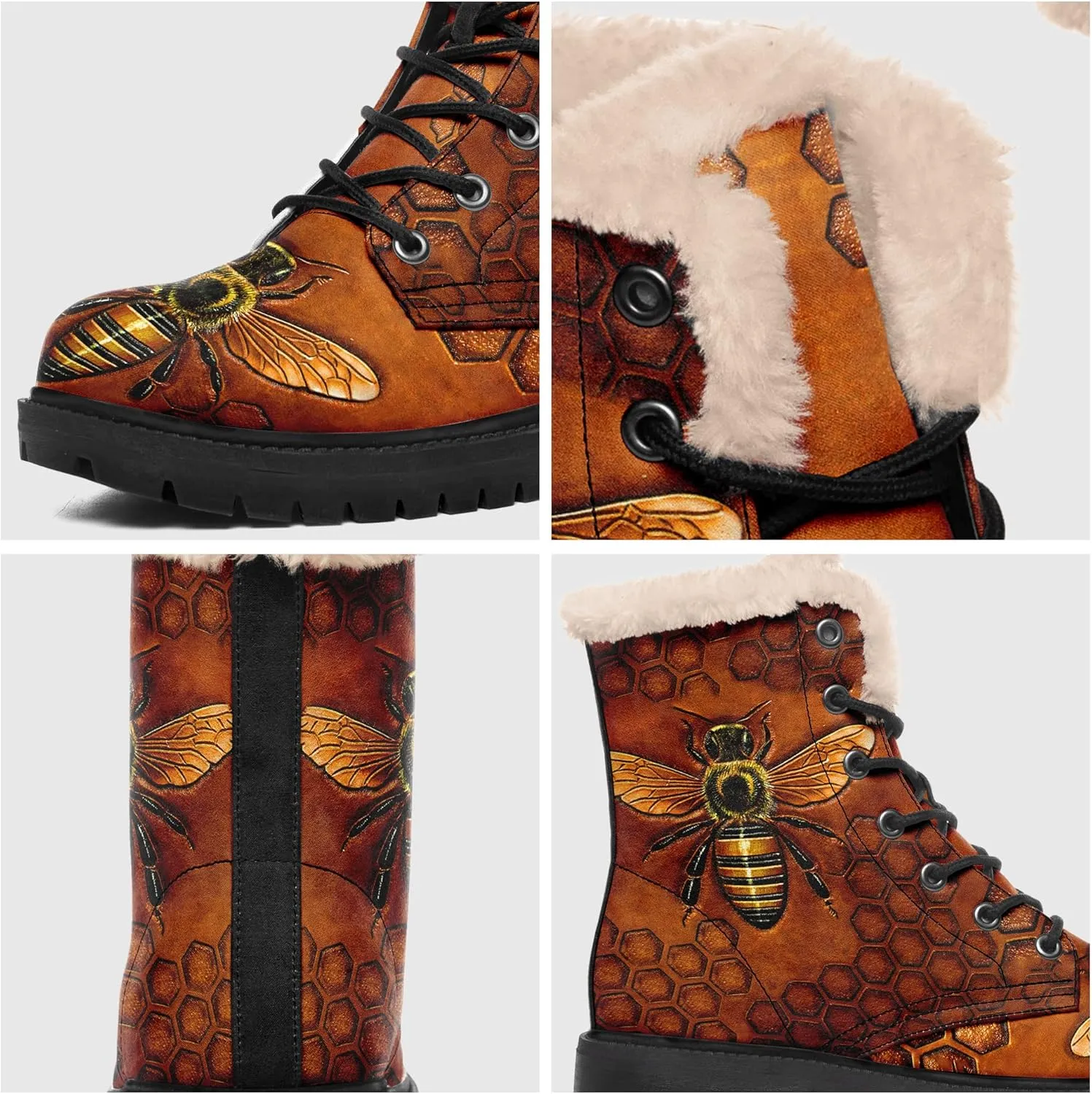 Winter Boots for Women, Custom Christmas Boots Santa Claus Print Ladies Fur Lined Lace up Ankle Boots Comfortable Warm Winter Snow Shoes Outdoor Christmas Gift