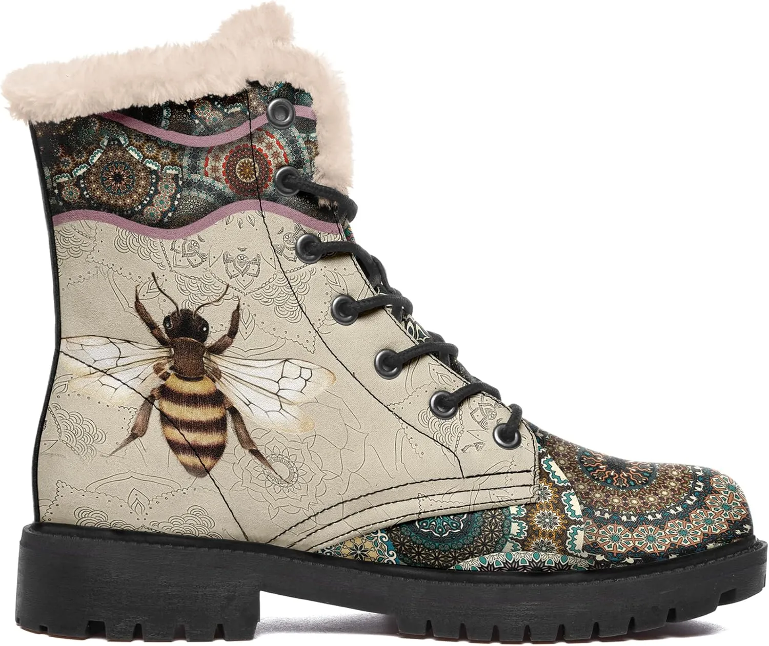 Winter Boots for Women, Custom Christmas Boots Santa Claus Print Ladies Fur Lined Lace up Ankle Boots Comfortable Warm Winter Snow Shoes Outdoor Christmas Gift