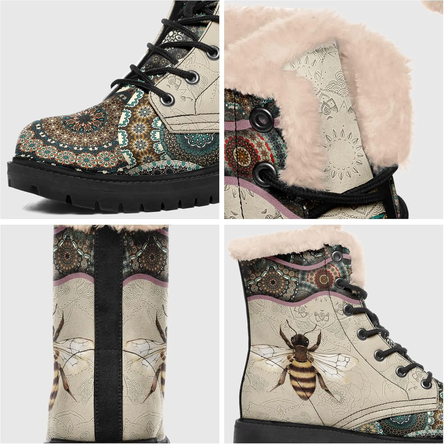Winter Boots for Women, Custom Christmas Boots Santa Claus Print Ladies Fur Lined Lace up Ankle Boots Comfortable Warm Winter Snow Shoes Outdoor Christmas Gift