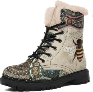 Winter Boots for Women, Custom Christmas Boots Santa Claus Print Ladies Fur Lined Lace up Ankle Boots Comfortable Warm Winter Snow Shoes Outdoor Christmas Gift