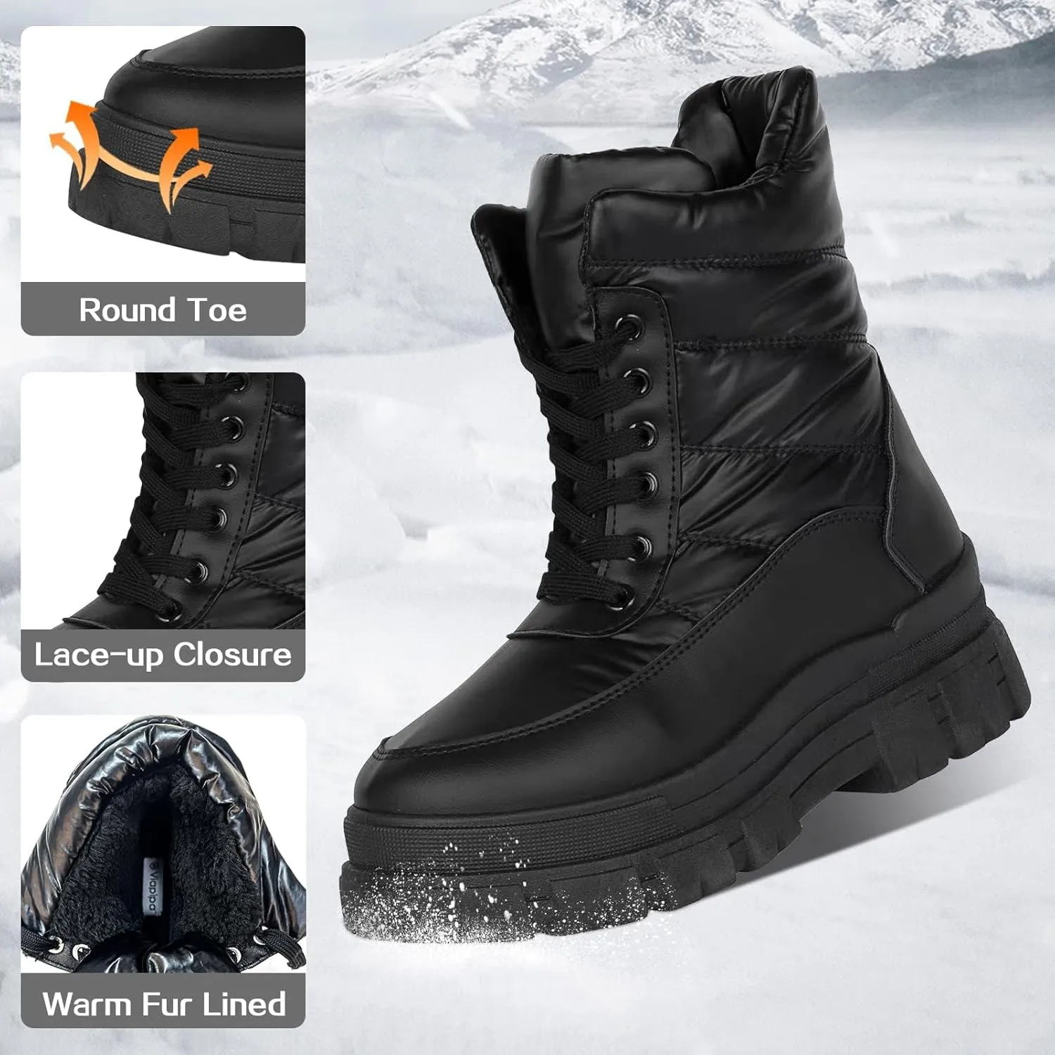 Winter Boots for Women Waterproof, Snow Boots for Women, Womens Mid Calf Low Heel Zip Up Anti-Slip Warm Booties Comfortable for Outdoor Walking Hiking