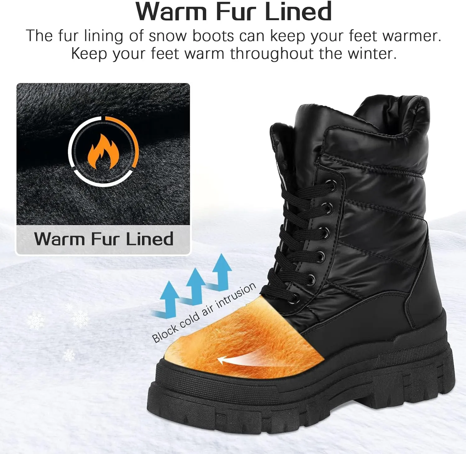 Winter Boots for Women Waterproof, Snow Boots for Women, Womens Mid Calf Low Heel Zip Up Anti-Slip Warm Booties Comfortable for Outdoor Walking Hiking