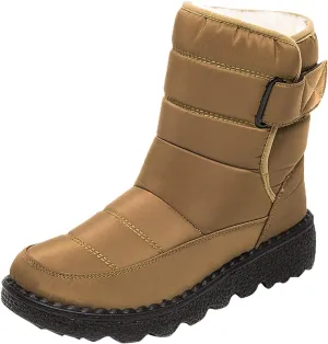 Winter Snow Boots for Women Water-proof Thermal Fleece Lined Anti Slip Mid Calf Boots for Ladies Platform Wedge Booties Warm Fuzzy Ankle Booties Outdoor Work Short Boots with Buckle