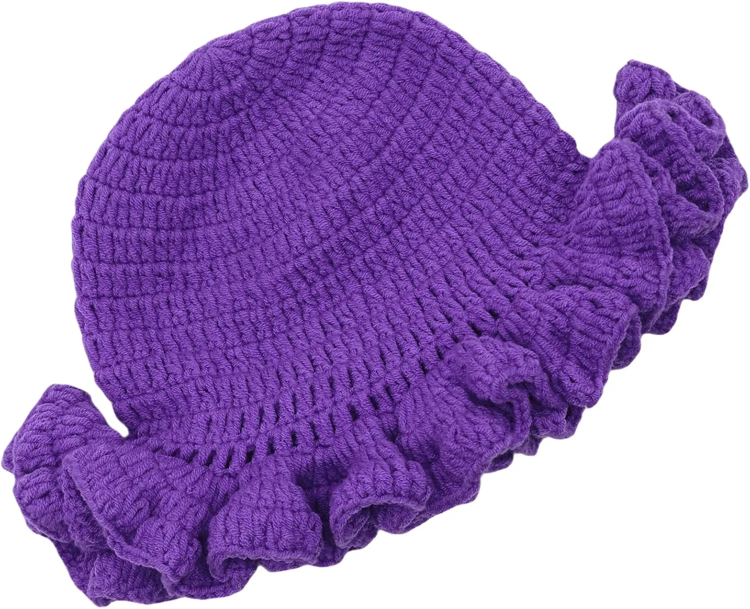 Women Crochet Bucket Hat Cute Winter Ruffled Brim Floppy Cap Handmade Knit Cloche Hats