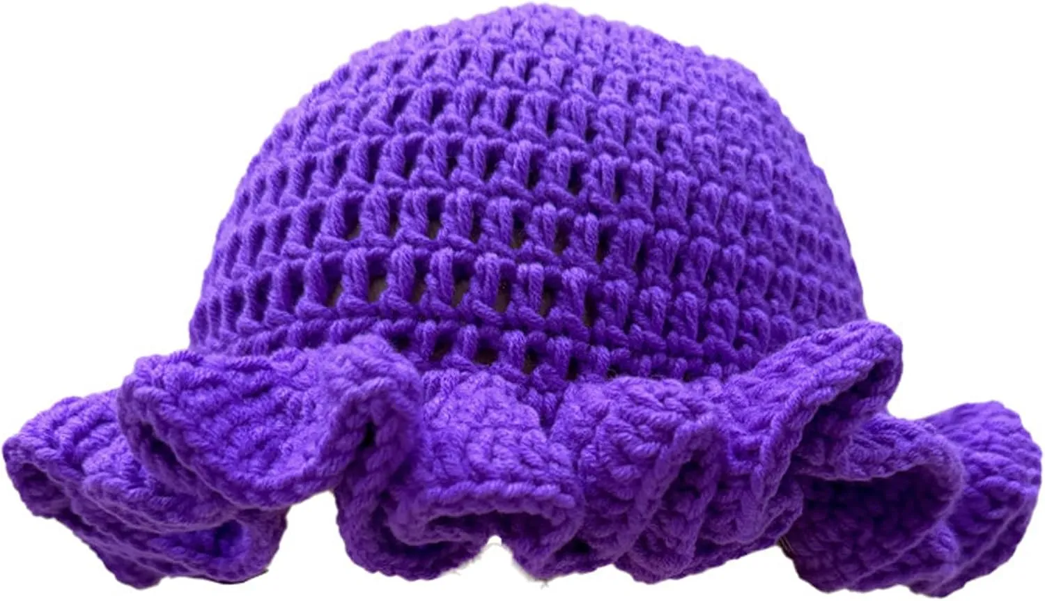 Women Crochet Bucket Hat Cute Winter Ruffled Brim Floppy Cap Handmade Knit Cloche Hats
