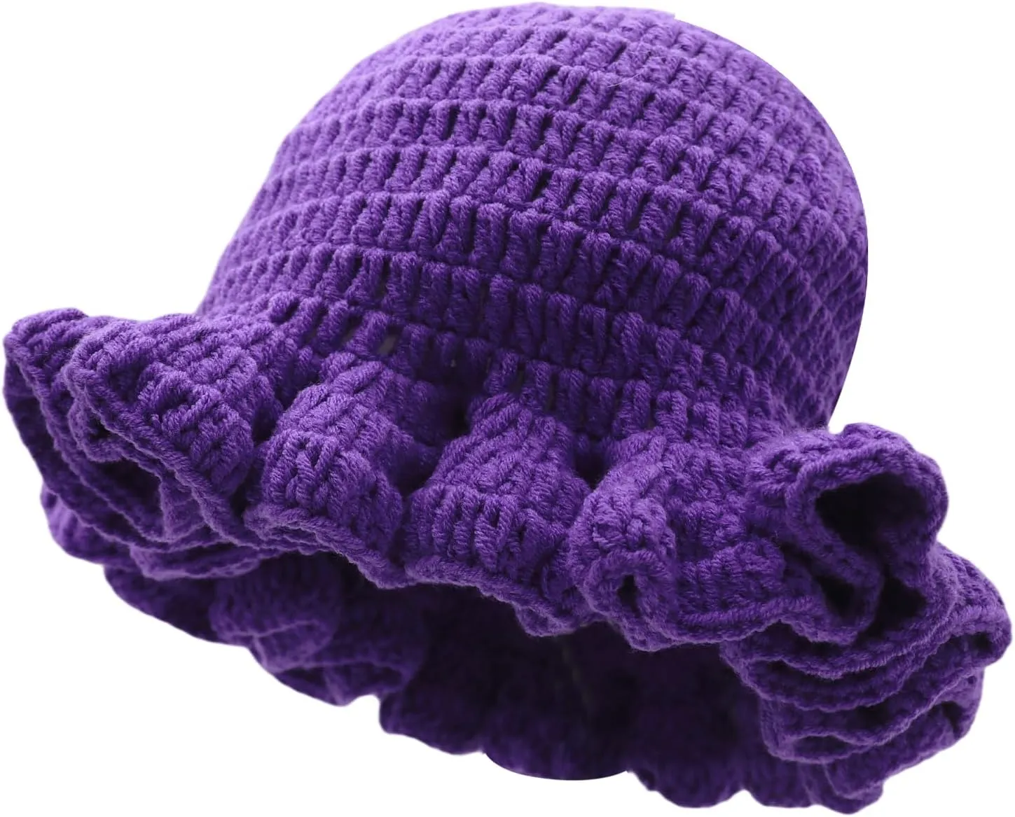 Women Crochet Bucket Hat Cute Winter Ruffled Brim Floppy Cap Handmade Knit Cloche Hats