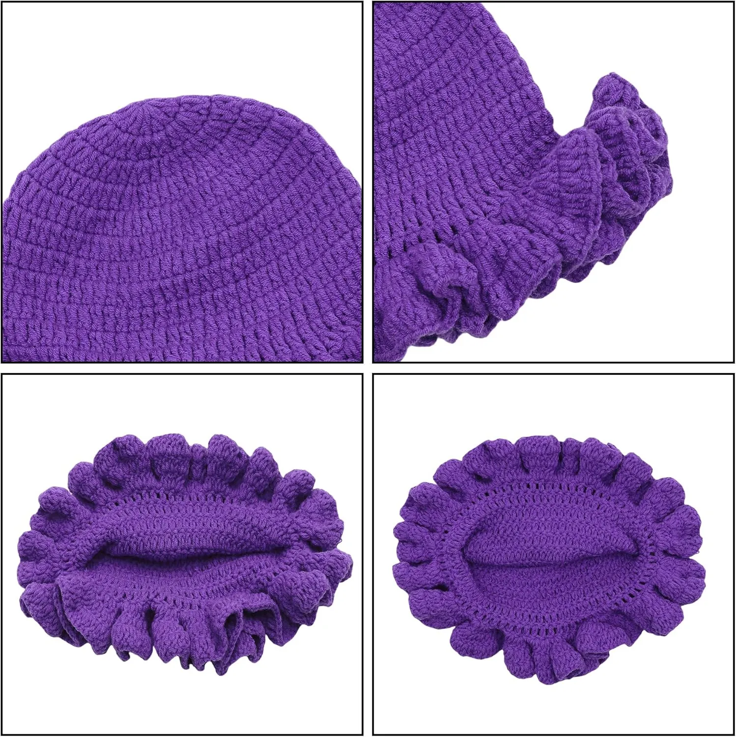 Women Crochet Bucket Hat Cute Winter Ruffled Brim Floppy Cap Handmade Knit Cloche Hats