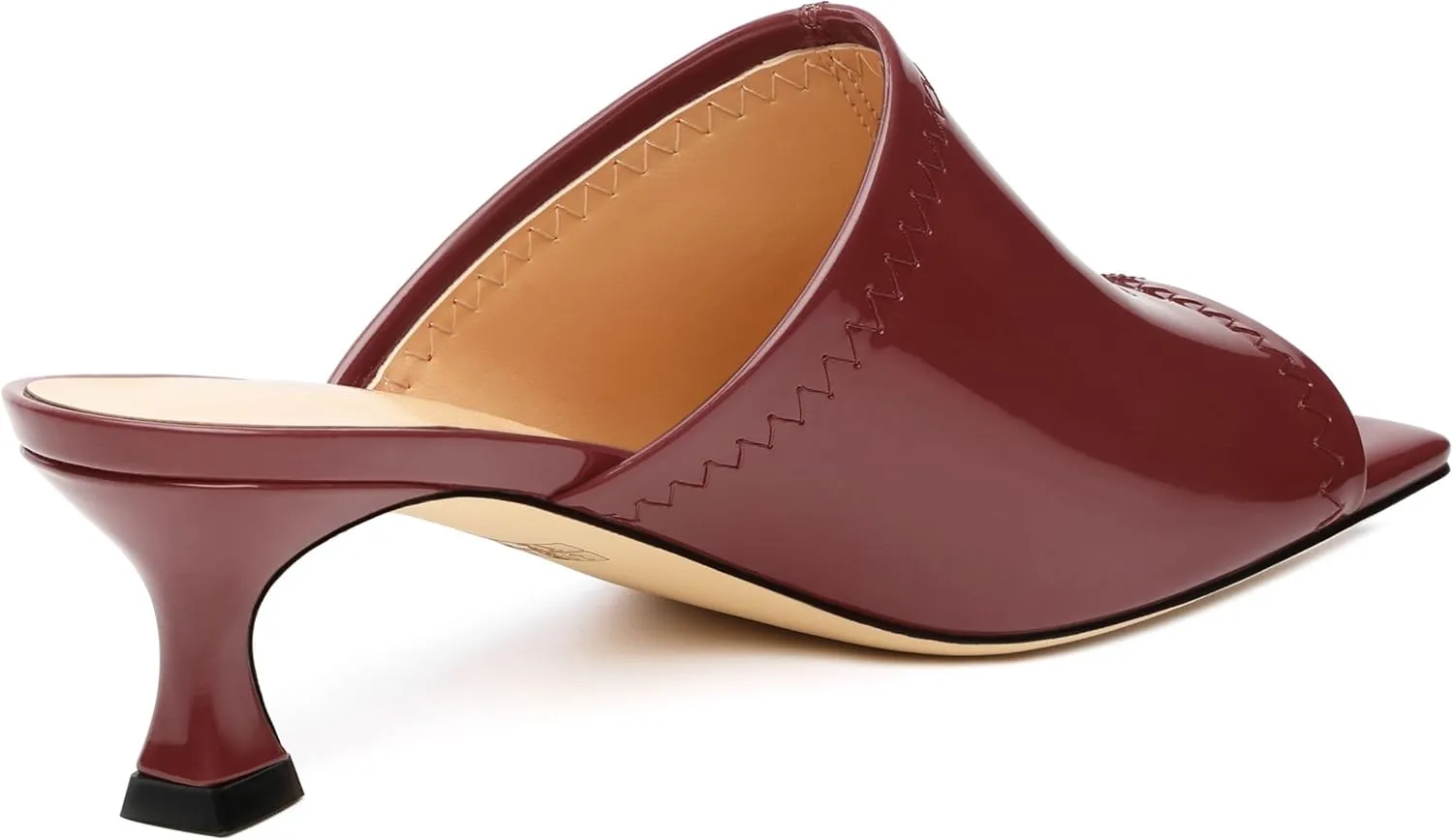 Women Low Kitten Heel Open Square Toe Mules Shoes Patent Slip on Dating Casual Sandals for Women 2 Inch