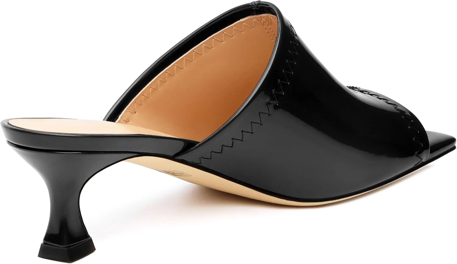 Women Low Kitten Heel Open Square Toe Mules Shoes Patent Slip on Dating Casual Sandals for Women 2 Inch