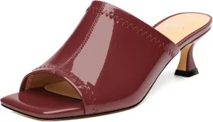 Women Low Kitten Heel Open Square Toe Mules Shoes Patent Slip on Dating Casual Sandals for Women 2 Inch