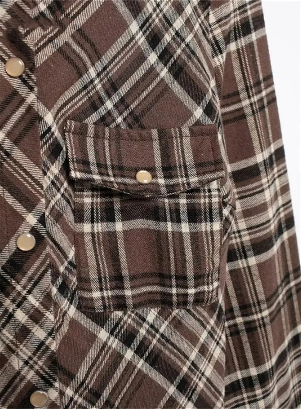 Women Retro Plaid Long Sleeve Midi Dress Single Breasted Casual Shirt Dress with Chest Pocket