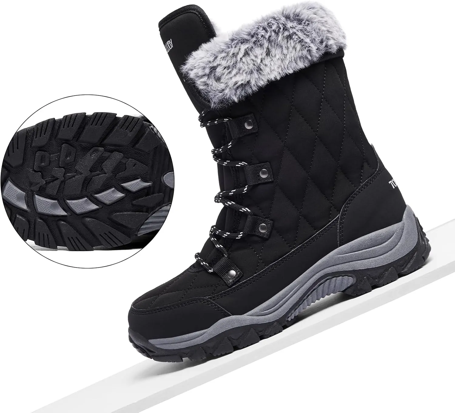 Women Snow Boots Lace up with Waterproof Warm Fur Lined Mid-Calf Outdoor Winter Boots Cold Weather Comfortable Boots for Women