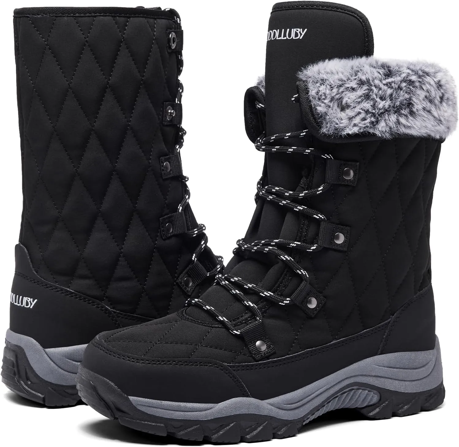 Women Snow Boots Lace up with Waterproof Warm Fur Lined Mid-Calf Outdoor Winter Boots Cold Weather Comfortable Boots for Women
