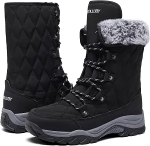 Women Snow Boots Lace up with Waterproof Warm Fur Lined Mid-Calf Outdoor Winter Boots Cold Weather Comfortable Boots for Women