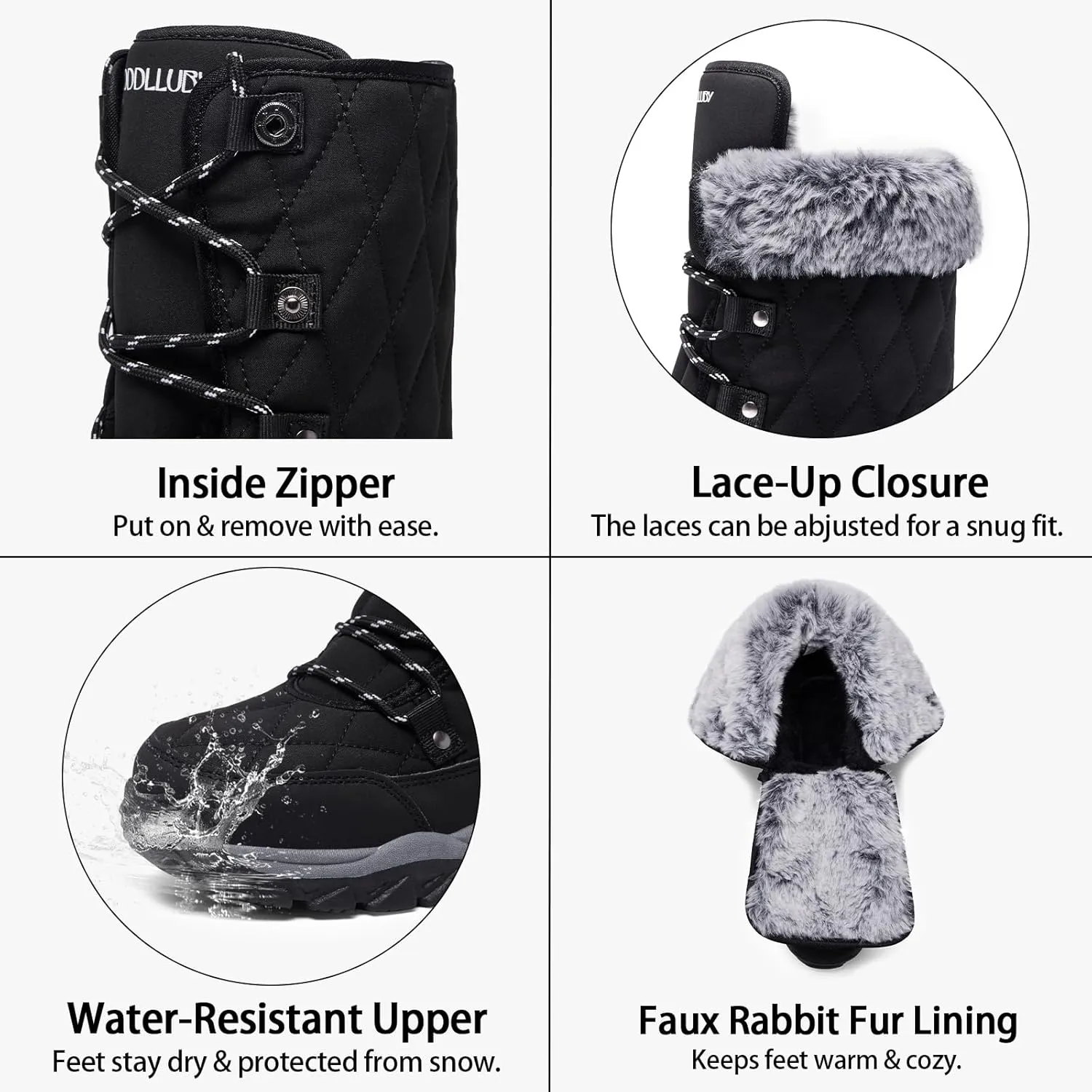 Women Snow Boots Lace up with Waterproof Warm Fur Lined Mid-Calf Outdoor Winter Boots Cold Weather Comfortable Boots for Women