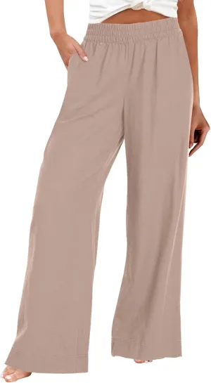 Women Wide Leg Pants High Waisted Cotton Linen Palazzo Lounge Pant Business Casual Paperbag Trousers with Pocket